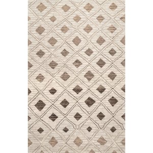 Arvin Olano Coco Trellis Wool Beige 5 ft. x 8 ft. Indoor/Outdoor Patio Rug