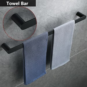 5-Piece Bath Hardware Set with Towel Bar Toilet Paper Holder Towel Hooks Stainless Towel Holder Set in Matte Black