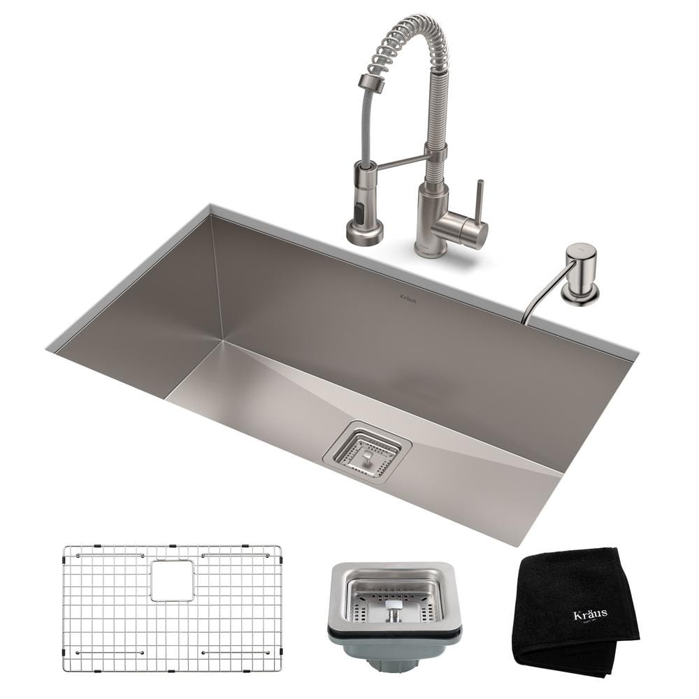 KRAUS Pax All-in-One Undermount Stainless Steel 31 in. Single Bowl ...