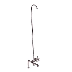 3-Handle Rim Mounted Claw Foot Tub Faucet with Elephant Spout and Riser in Brushed Nickel