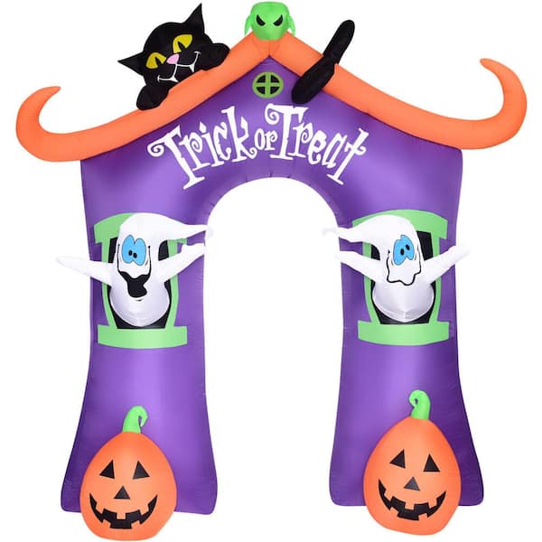 Haunted Hill Farm 9 ft. Inflatable Pre-Lit Trick or Treat Walkway Arch with Black Cat, Jack-O-Lantern and Ghost