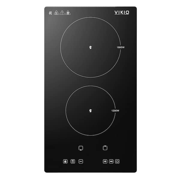 12 in. Electric Cooktop, 2-Burner Elements Radiant Stove with 3000W Power, Touch Control, Ceramic Black Glass Top, 240V