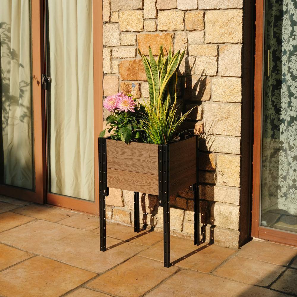 Brown Composite and Steel Elevated Planter Box for Indoor/Outdoor Use