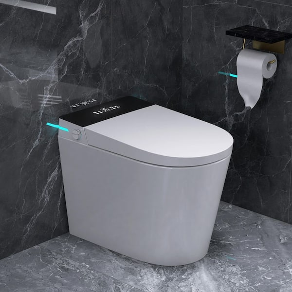 Round Bidet Toilet 1.28 GPF in White w/23 in. Depth for Small Modern Bathroom 12 in. Rough-In Auto Flush Heating&Drying