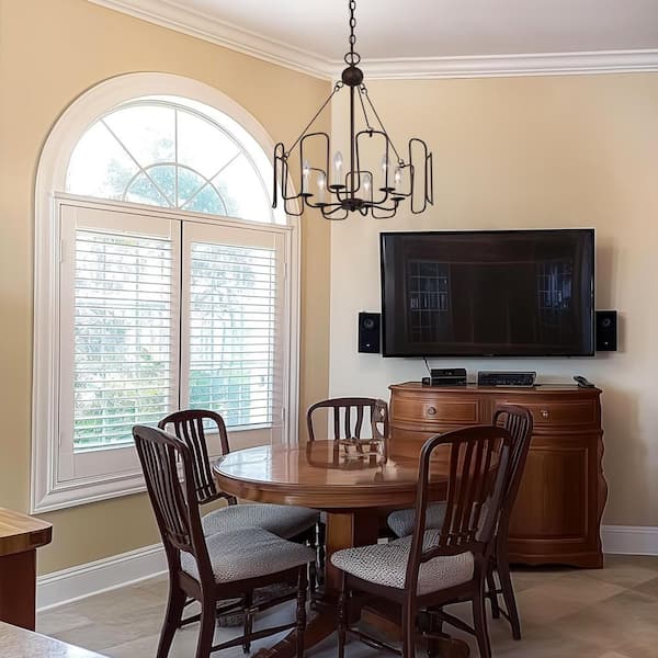 Rustic Brown Drum Dining Room Chandelier, 6-Light Cottage Wagon Wheel Living Room Kitchen Island Chandelier