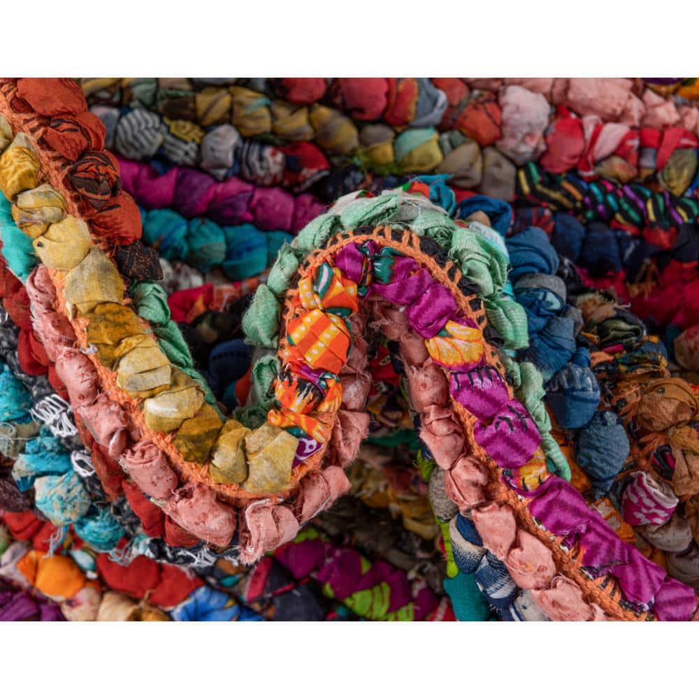Handmade Multicolor Cotton Braided Area Rug, 2' x 3'
