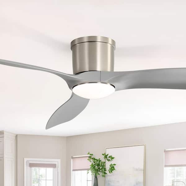 Sofucor 52 in. Indoor/Outdoor Nickel Smart Flush Mount Ceiling Fan with Dimmable LED Light and 6 Speed Remote and APP Control