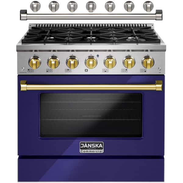 JANSKA Professional 36 in. 5.2 cu. ft. Gas Range with Italian-Made 6-Sealed Burners, Convection Oven, Griddle in Lustrous Blue
