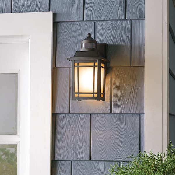 Port Oxford 10.6 in. 1-Light Oil Rubbed Chestnut Motion Sensing Hardwired Outdoor Wall Light Lantern Sconce