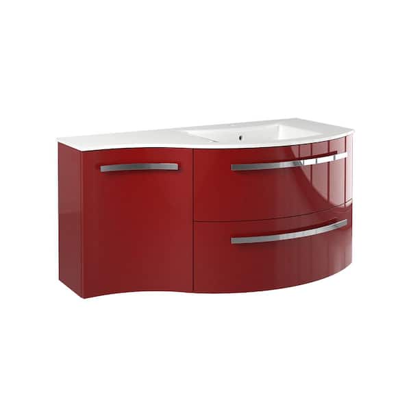 LaToscana Ameno 43 in. W x 20 in. D x 20.5 in. H Floating Bath Vanity with Left Cabinet in Red with White Tekorlux Top