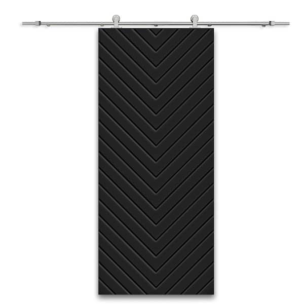 CALHOME Herringbone 30 in. x 80 in. Fully Assembled Black Painted MDF Modern Sliding Barn Door with Hardware Kit