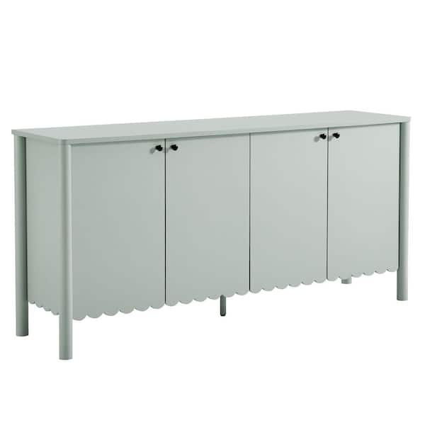 Emmeline 4-Door Scalloped MDF Sideboard in Sage - 66 in. Modern Buffet Cabinet with Adjustable Shelves