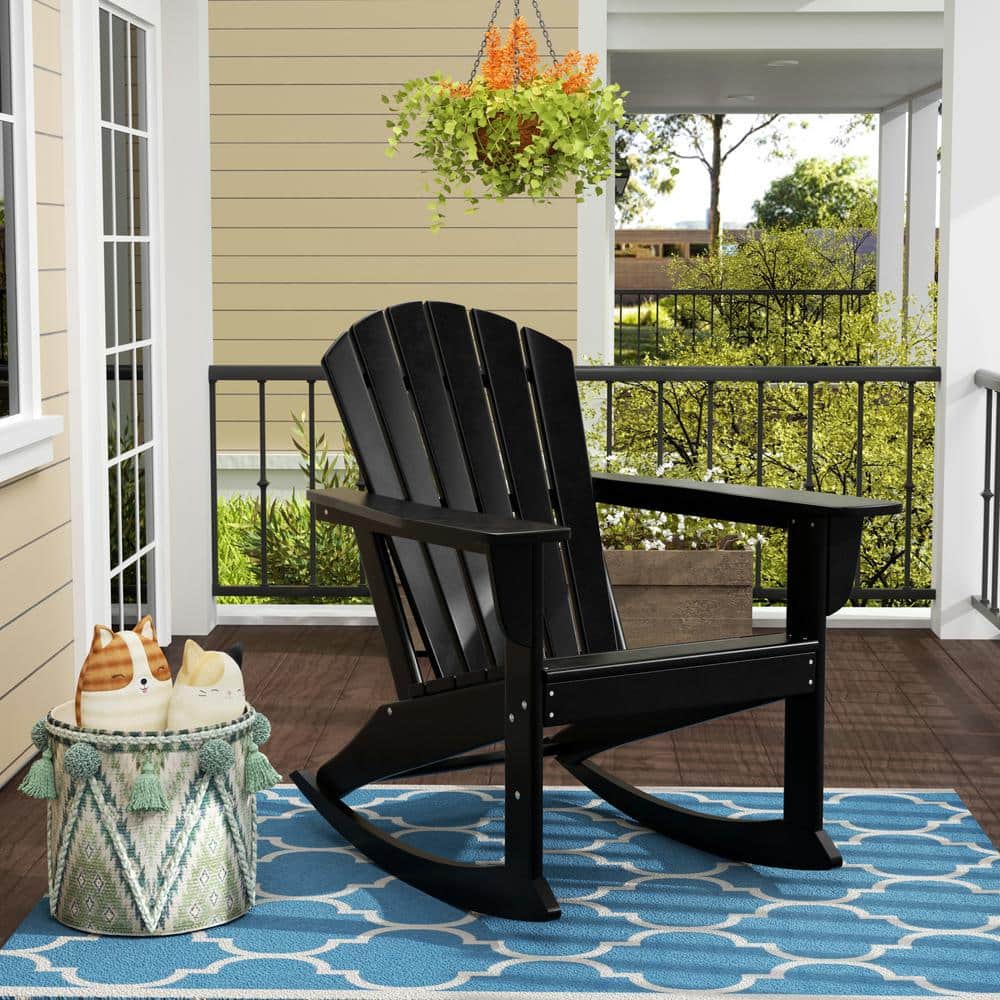 KINGYES HDPE Outdoor Rocking Chair Set Of 4, Widened Seat Patio Rocking Chair, Oversized All Weather Patio Rocker, Brown