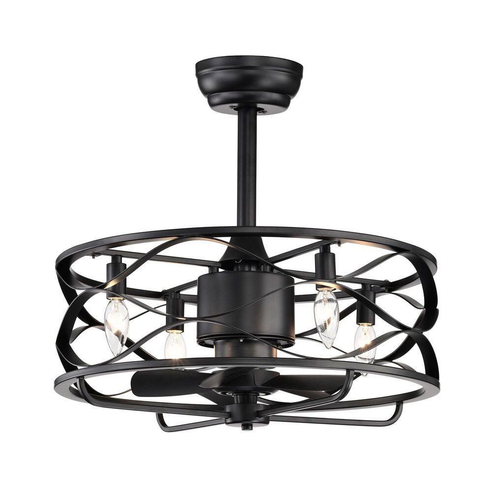 Edvivi 20 in. Farmhouse Indoor Matte Black Drum Cage Reversible Ceiling