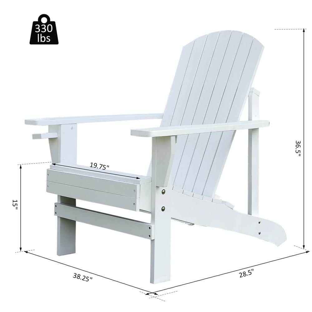 White Wooden Adirondack Chair with Cupholder for Deck