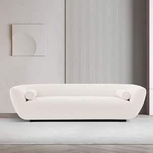 Ulka 96.46 in. Contemporary Round Arm Chenille Upholstered Rectangle Sofa in Cream with Pillows