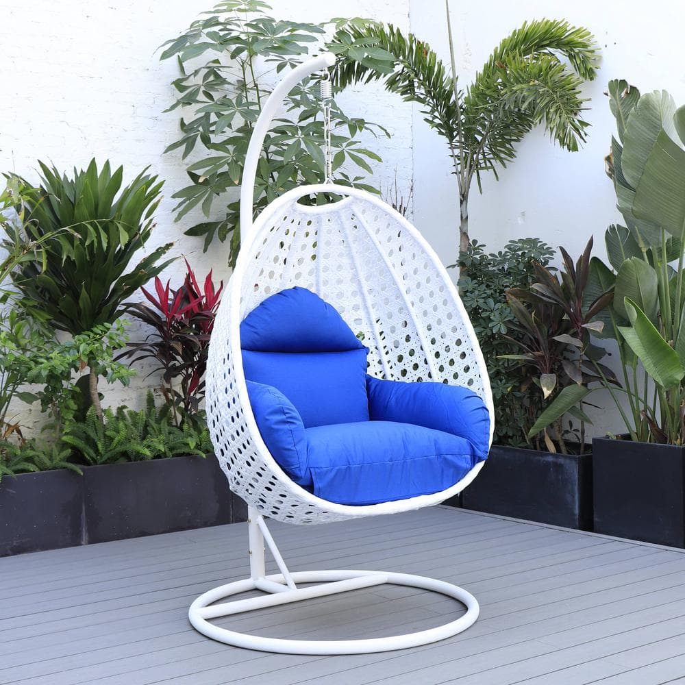 Luxurious Blue Wicker Hanging Egg Chair with Soft Cushions