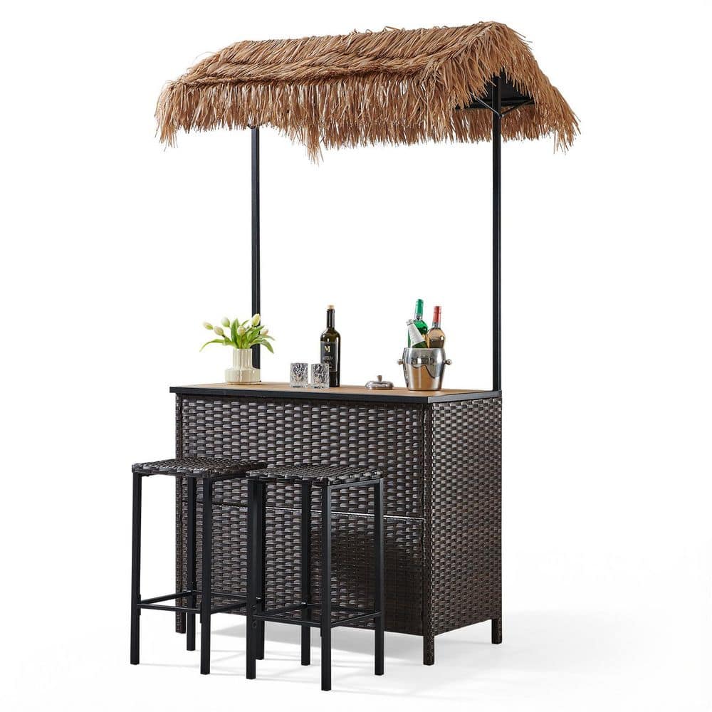 Tanku 3 Piece Patio Bar Set, Grill Gazebo & 2 Bar Stools with Awning, Metal Storage Shelves, Glass Holders price history on PriceWatchPro