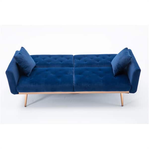Spaco 63.77 in. Navy Velvet 2-Seater Loveseat with Rose Gold Metal Feet