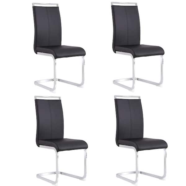 Unbranded Modern Black PU Faux Leather High Back Upholstered Chair with C-Shaped Tube Chrome Metal Legs for Dining Room (Set of 4)
