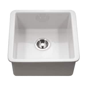 Platus Fireclay 19 in. Square Undermount Bar Sink in White