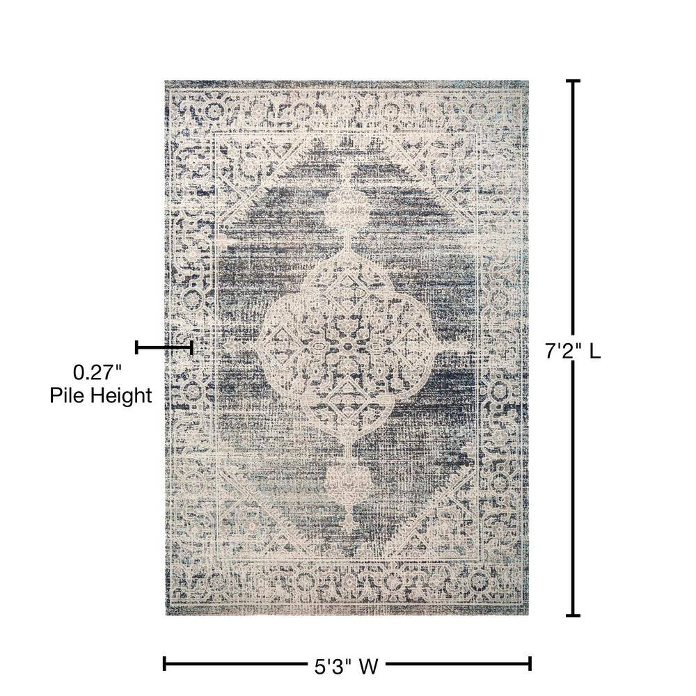 Nicole Miller Navy Blue Distressed Medallion Indoor/Outdoor Rug