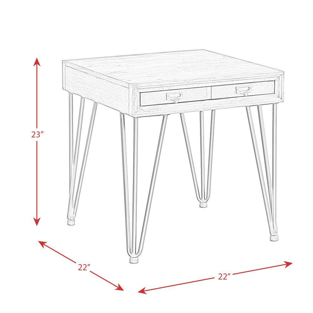 Industrial Charm Square End Table with Storage, Light Walnut & Metal