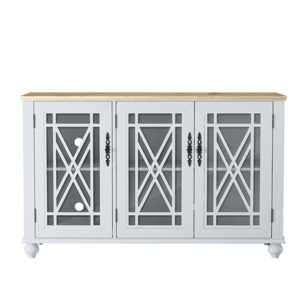 FESTIVO Vintage White MDF 55 in. Storage Buffet Sideboard with Floral Design Doors