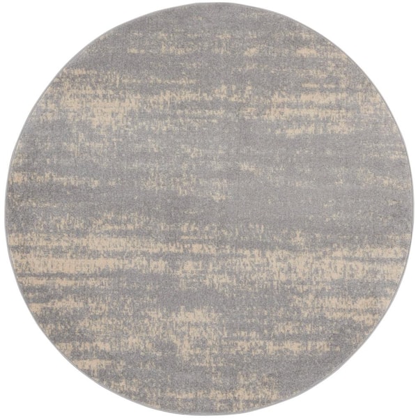 Nourison Essentials Grey Beige 6 ft. x 6 ft. Abstract Contemporary Round Area Rug