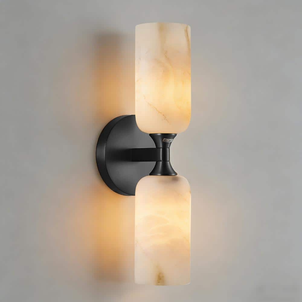 14.2 in. 2-Light Dimmable Black Bathroom Wall Sconce with Faux Marble Shade for Living Room, Bedroom (1-Pack) price history on PriceWatchPro