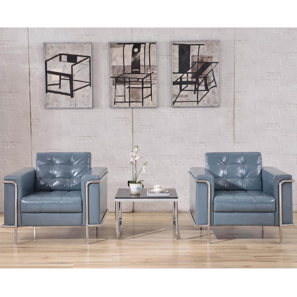 Contemporary Gray Leather Accent Chair with Stainless Steel Frame