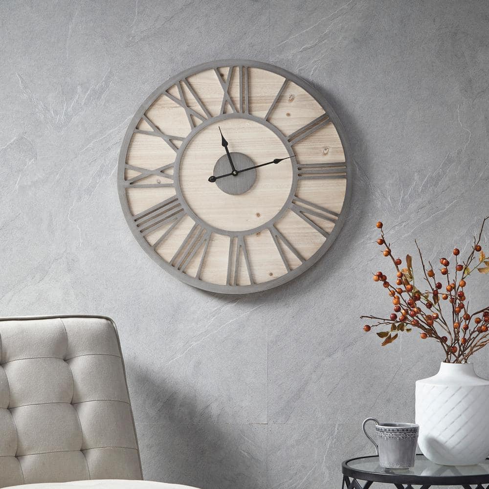 Madison Park Mason 23.6" Gray Metal and Wood Wall Clock