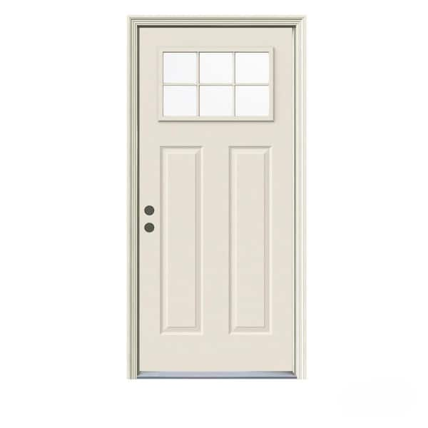 JELD-WEN 32 in. x 80 in. Craftsman Primed Right-Hand Inswing 6-Lite Clear Steel Prehung Front Door