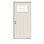 36 in. x 80 in. Craftsman Primed Right-Hand Inswing 6 Lite Clear Steel Prehung Front Door w/Brickmould
