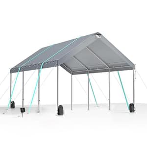 10 ft. W x 20 ft. D x 11 ft. H Adjustable Height Heavy Duty Metal Carport with Solar Lights and Windproof Sandbags