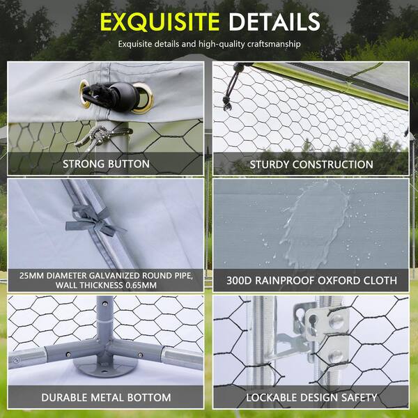 GOGEXX 13.1ft. x 8.6 ft. Metal Chicken Coop Steel Wire Walkin Poultry Cage Rabbit House With Waterproof Cover For Outdoors Yard