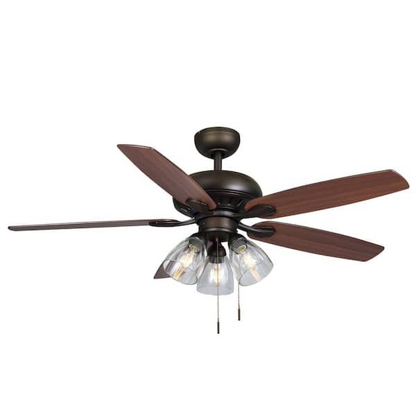 Rockport 52 in. Indoor LED Bronze Ceiling Fan with Light Kit, Downrod, and 5 Reversible Blades