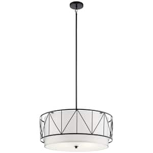 Birkleigh 4-Light Black Transitional Shaded Kitchen Pendant Hanging Light with Fabric Shade