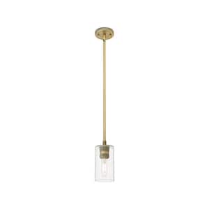 Crown Point 100-Watt 1 Light Brushed Brass Shaded Pendant Light with Clear glass Clear Glass Shade
