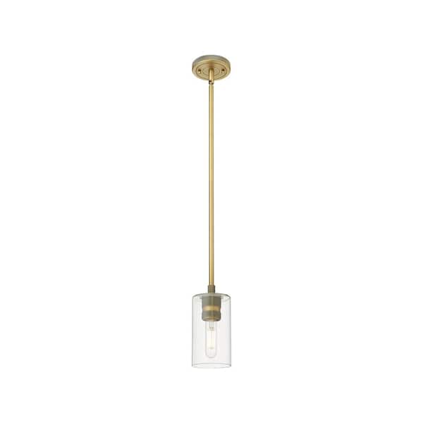Innovations Crown Point 100-Watt 1 Light Brushed Brass Shaded Pendant Light with Clear glass Clear Glass Shade
