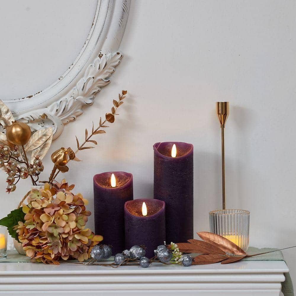 3 Pack Purple Flameless LED Candles with Remote:Battery Operated