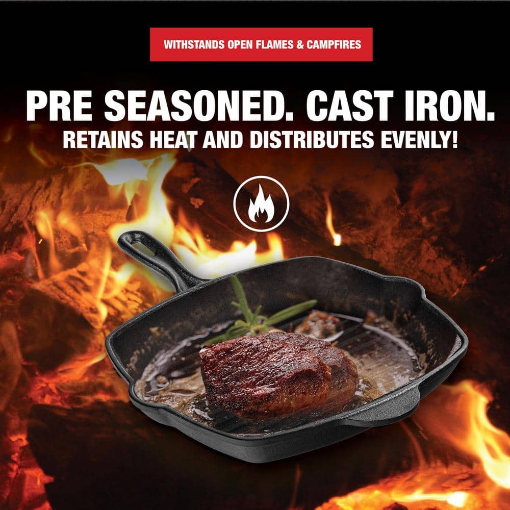 GraniteStone 10.25 inch Pre-Seasoned Cast Iron Square Grill Pan