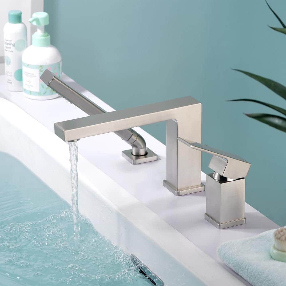 Brushed Nickel Single Handle Roman Tub Faucet with Hand Shower
