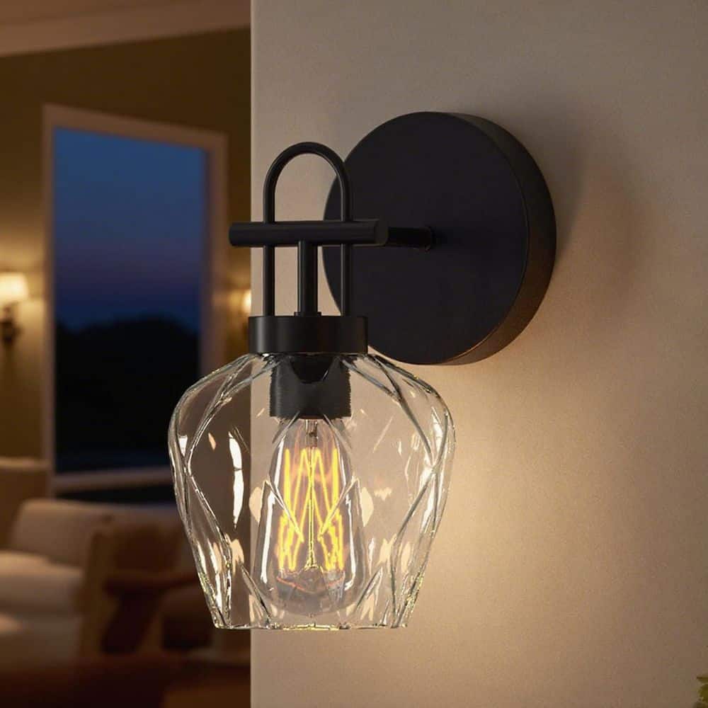 5.4 in. 1-Light Indoor Black Wall Sconce Light Fixture with Glass Shade, Bathroom Vanity Lights for Living, Bedroom price history on PriceWatchPro