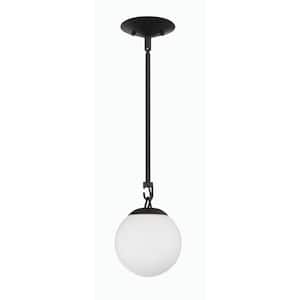 Orion 60-Watt 1-Light Flat Black Finish Dining/Kitchen Island Mini Pendant with Frost White Glass, No Bulb Included