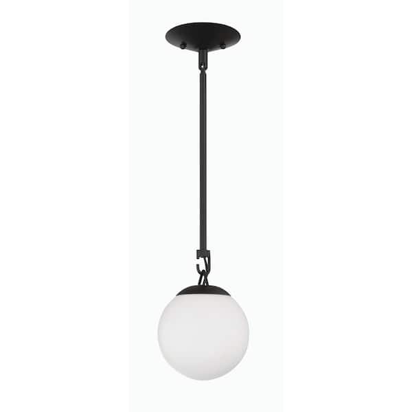 CRAFTMADE Orion 60-Watt 1-Light Flat Black Finish Dining/Kitchen Island Mini Pendant with Frost White Glass, No Bulb Included