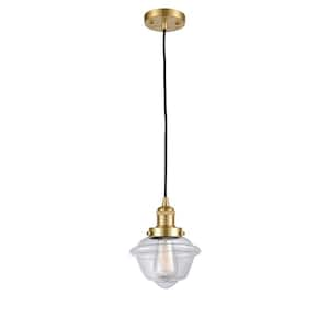 Oxford 60-Watt 1 Light Satin Gold Shaded Mini Pendant Light with Clear Glass Shade