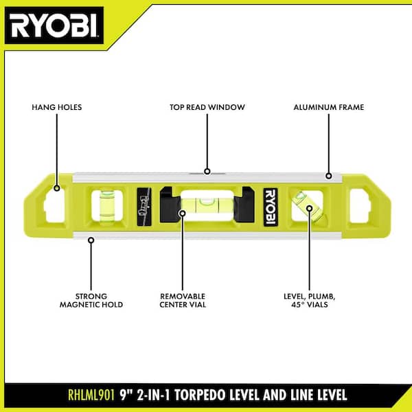 9 in. 2-in-1 Torpedo Level and Line Level with 24 in. Magnetic Box Level