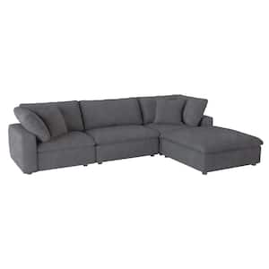 Kaylene 119.5 in. Straight Arm 4-Piece Microfiber Modular Sectional Sofa in Gray with Ottoman