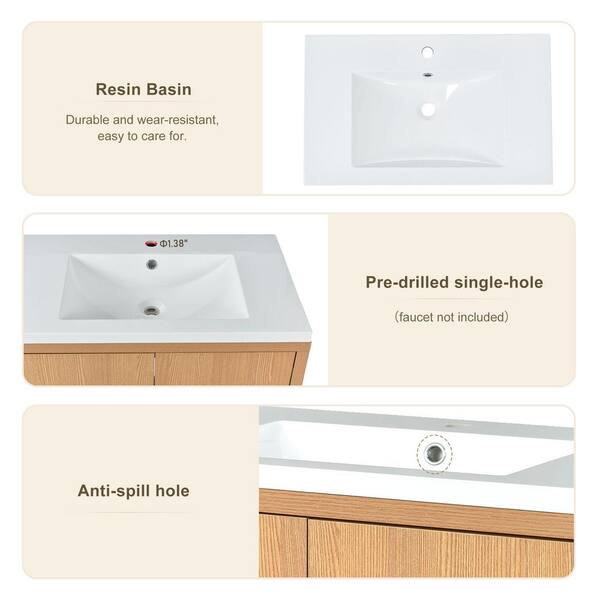 Zeus & Ruta Brown 29.5 W x 18.1 D x 35.1 H Bathroom Vanity with Single Sink  Storage Cabinet Solid Wood Frame WK-VAI-07 - The Home Depot